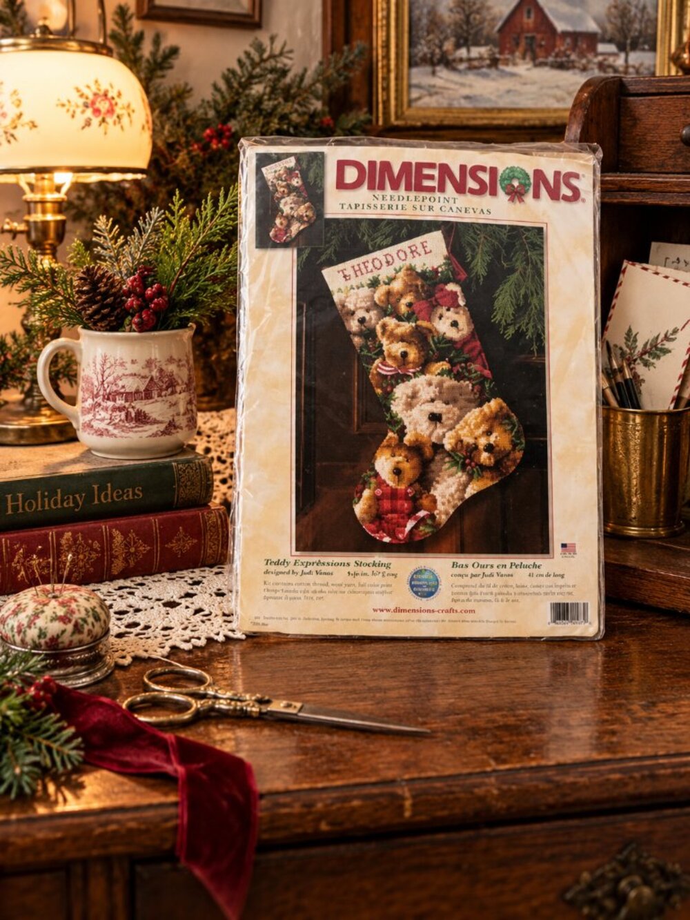Vintage (2006) Dimensions Teddy Togetherness Needlepoint Stocking Kit 9136